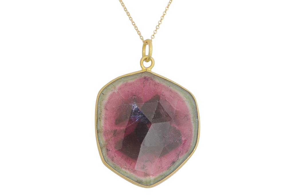 Fine Gold Watermelon Tourmaline Pendant