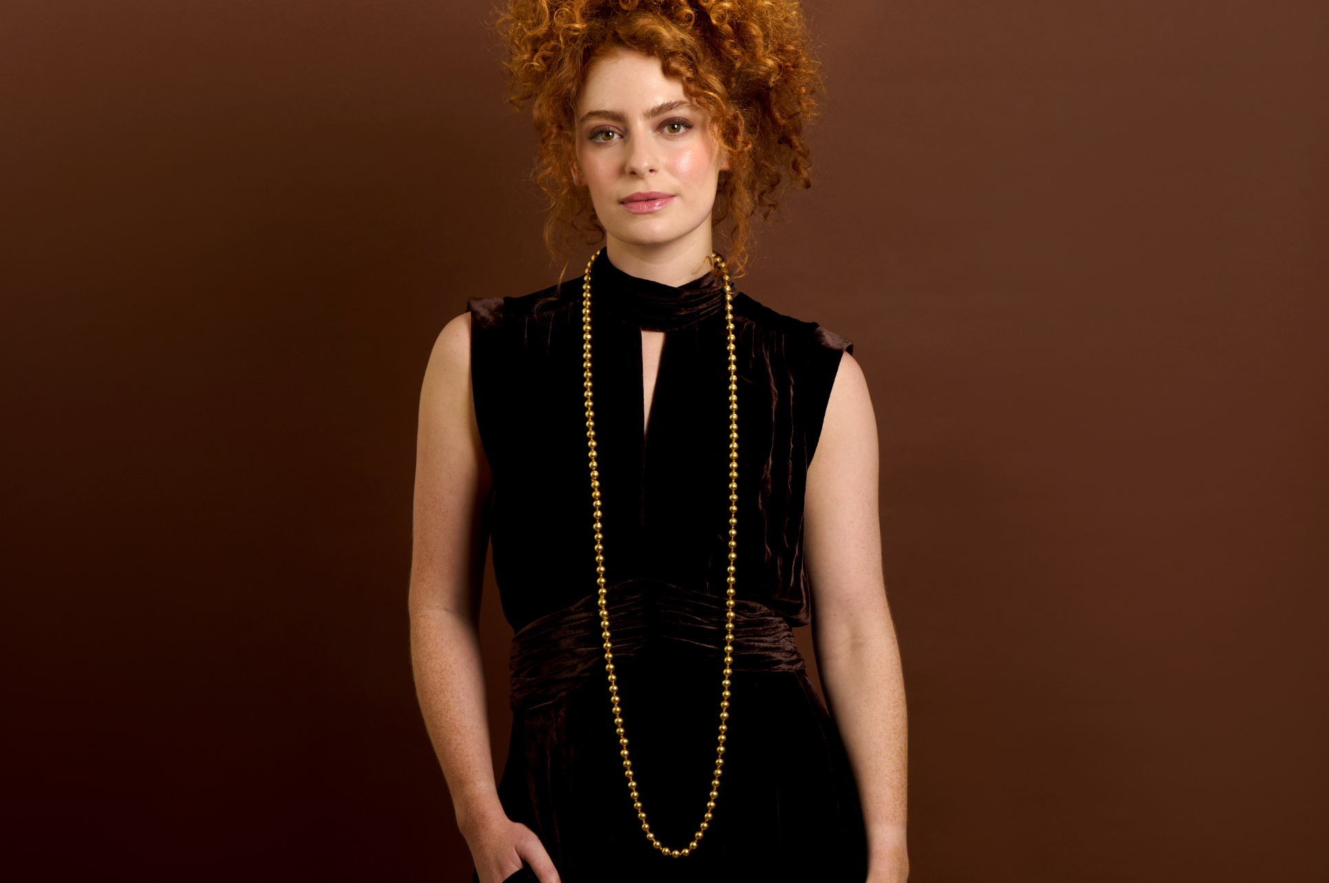 Golden Round Bead Long Knotted Necklace