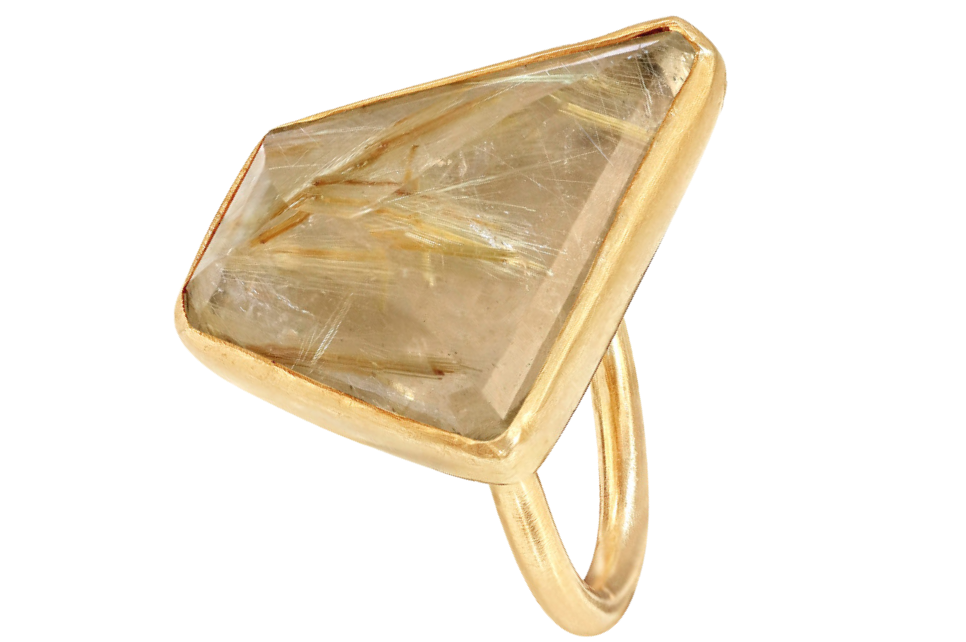 Golden Rutile Quartz Asymmetric Ring