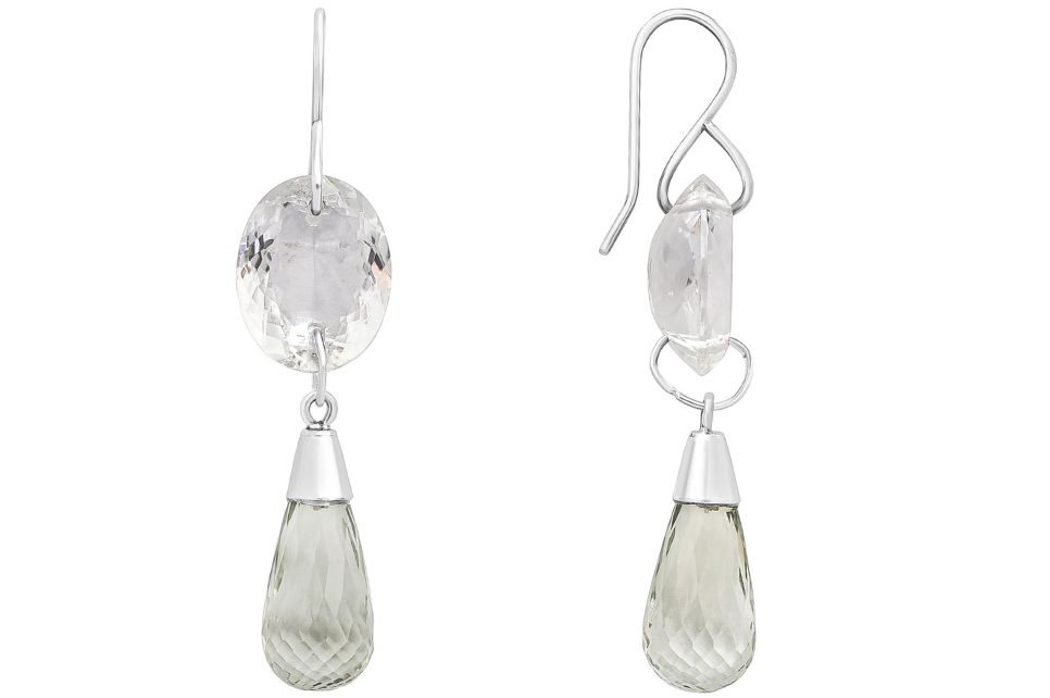 Rock Crystal & Green Amethyst Double Drop Earrings