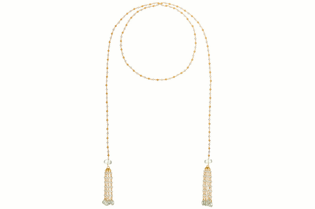 Green Amethyst Long Beaded Tassel Necklace