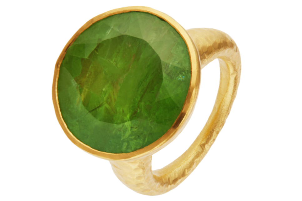 Green Tourmaline Fine Gold Round Ring