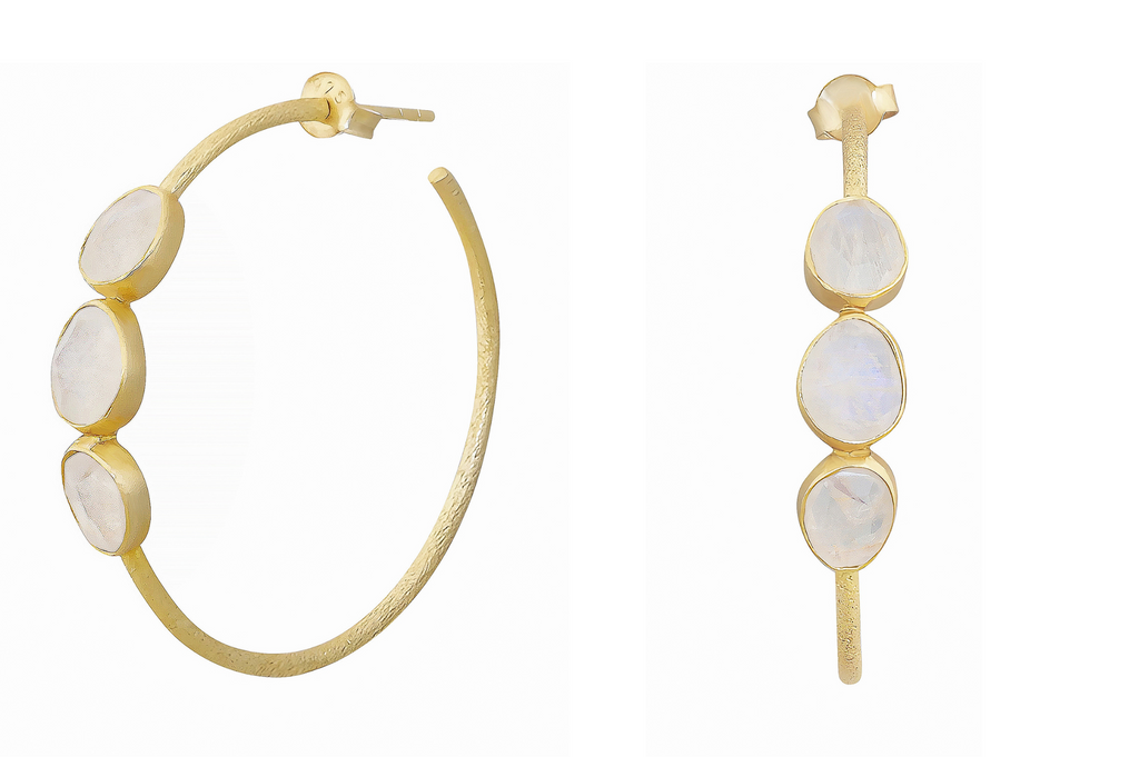 Moonstone Set Gemstone Hoop Earrings