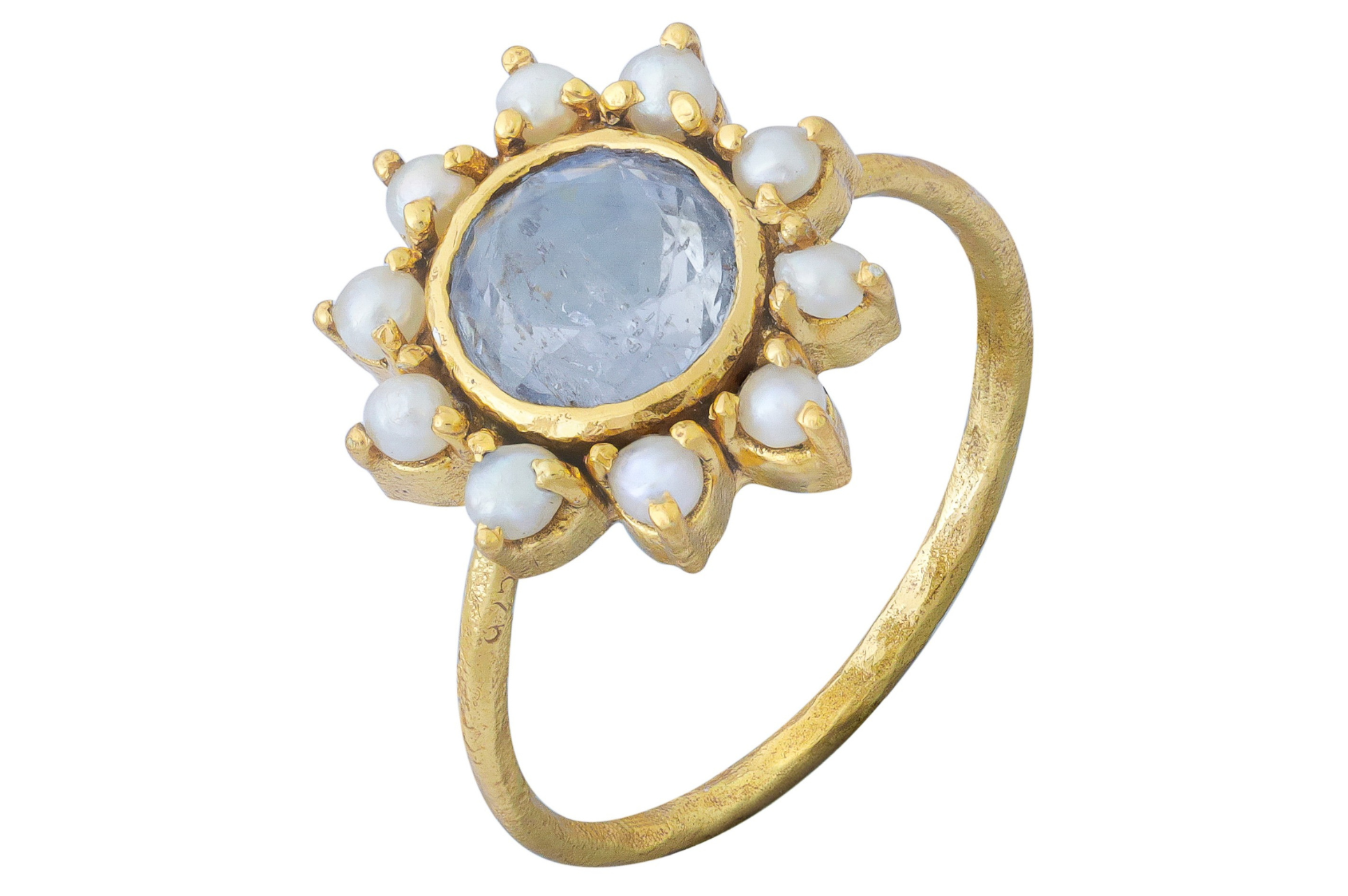 Hyderabad Pearl & Larger Round Blue Sapphire Ring