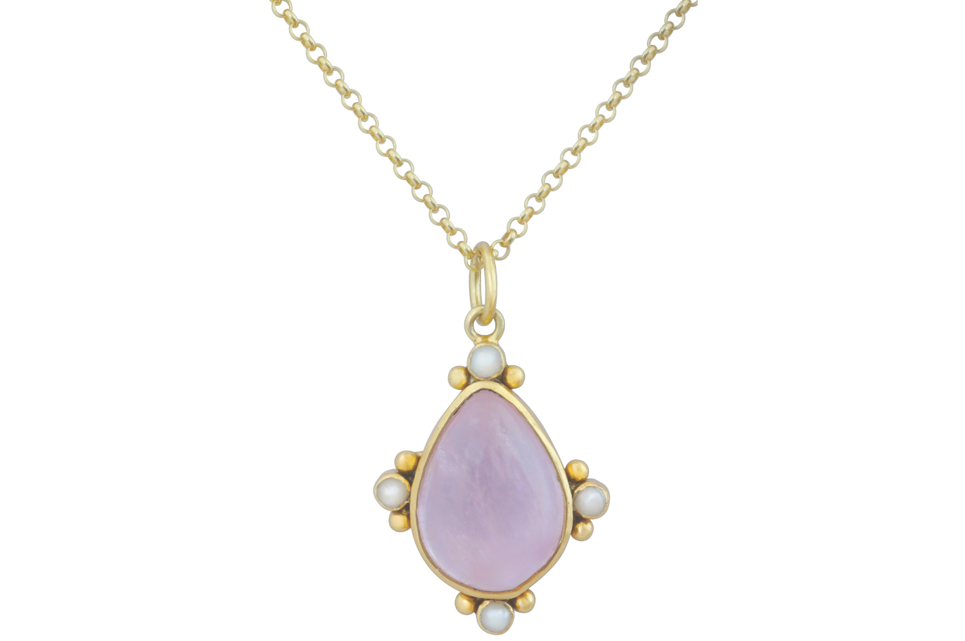 Hyderabad Cabochon Kunzite & Pearl Pendant Necklace