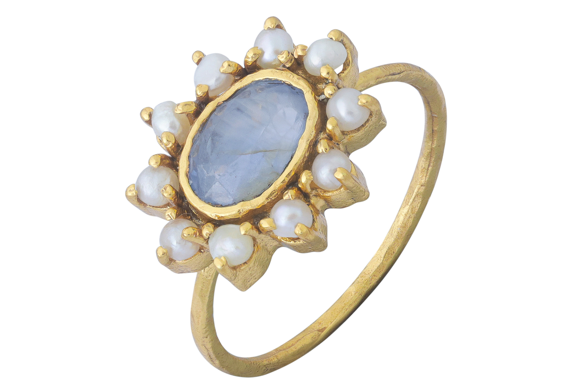 Hyderabad Pearl & Oval Blue Sapphire Ring