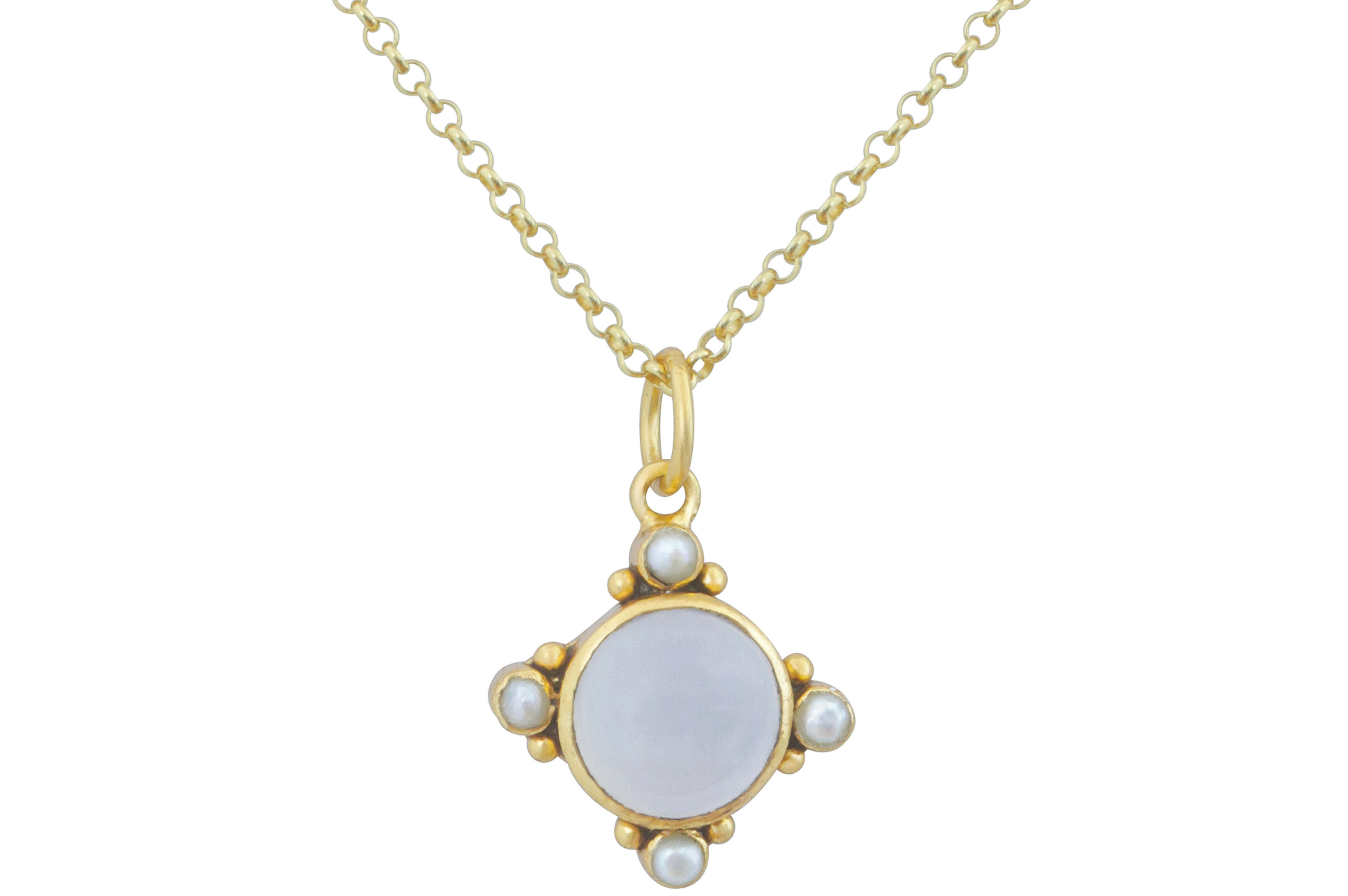 Hyderabad Chalcedony & Pearl Pendant Necklace
