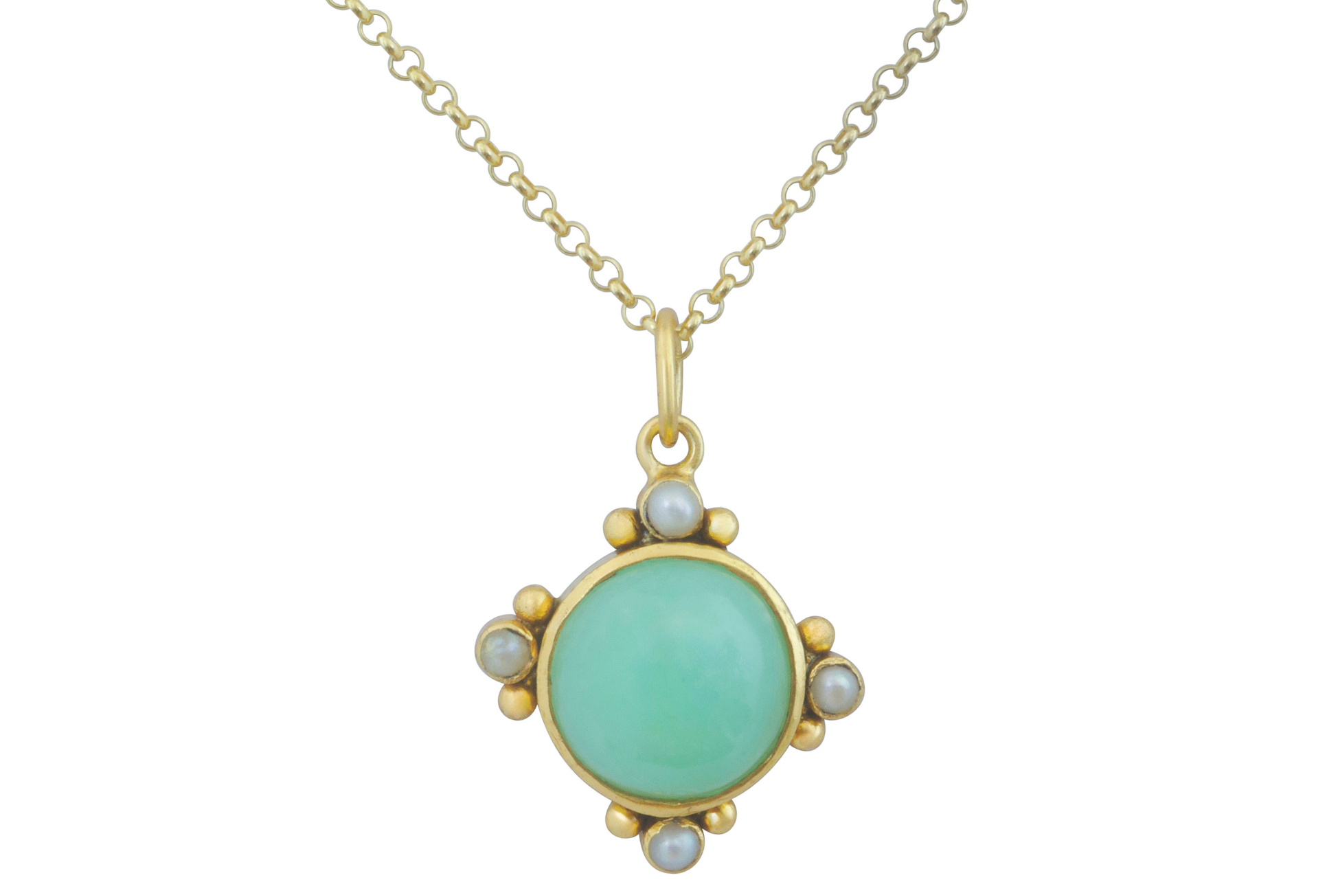Hyderabad Chrysoprase & Pearl Pendant Necklace