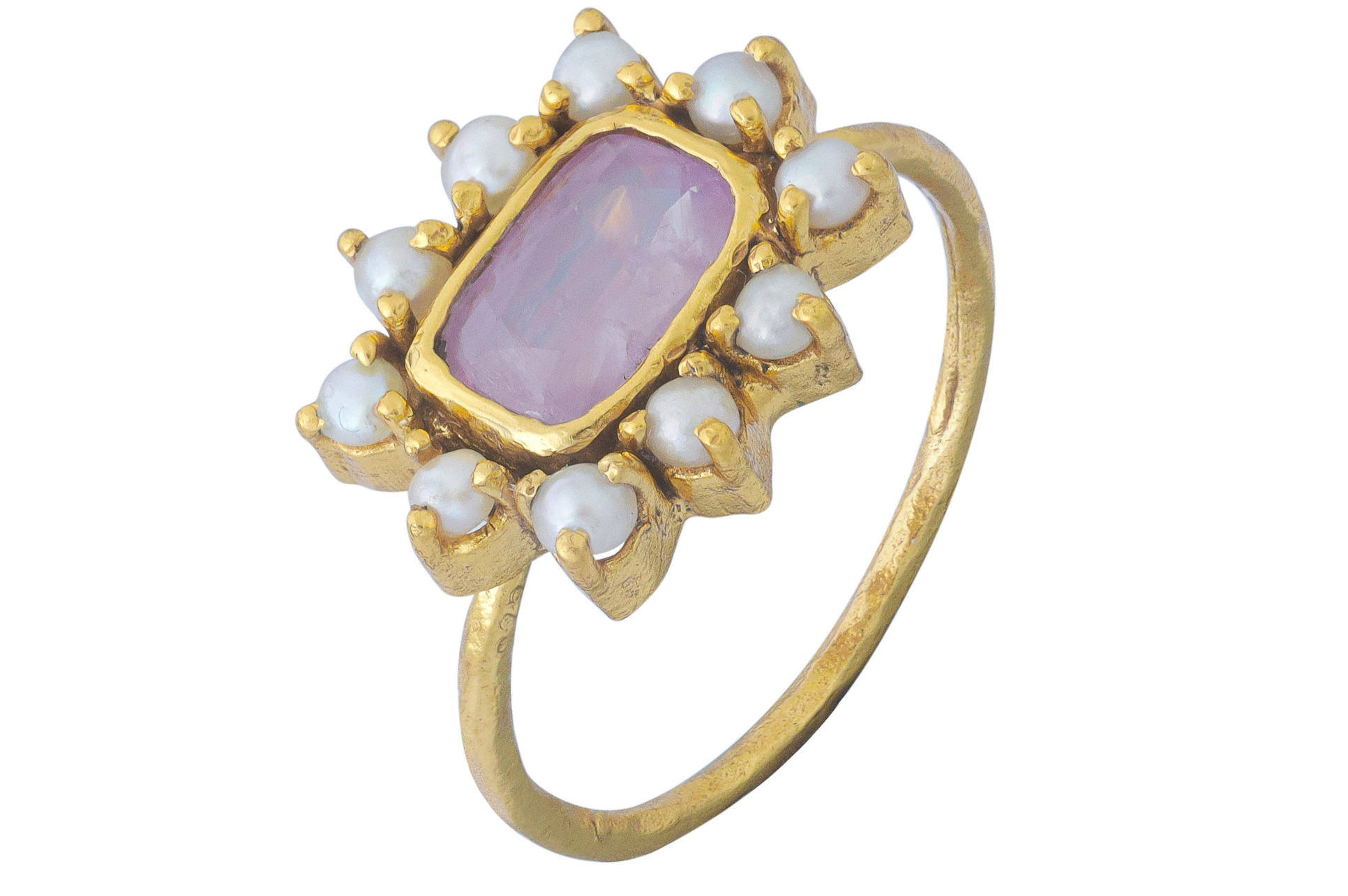 Hyderabad Pearl & Cushion Pink Sapphire Ring
