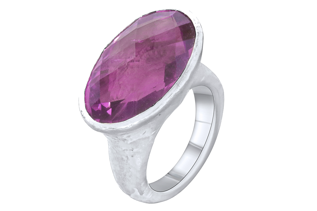 India Large Oval Amethyst Silver Ring