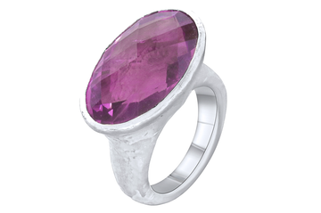 India Large Oval Amethyst Silver Ring