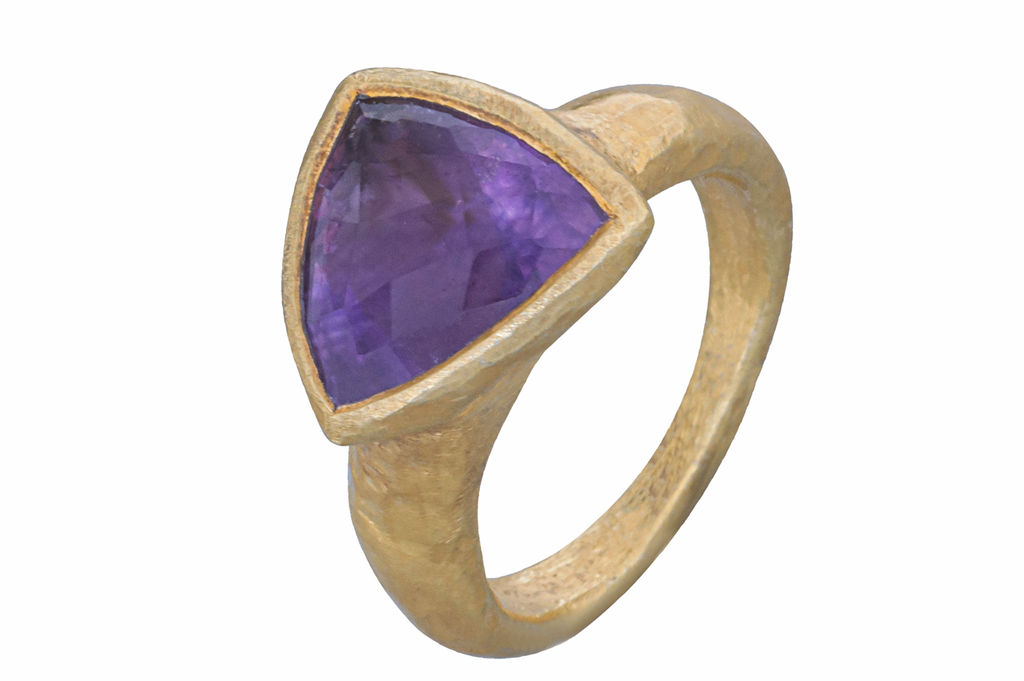 India Trillion-Cut Amethyst Gemstone Ring