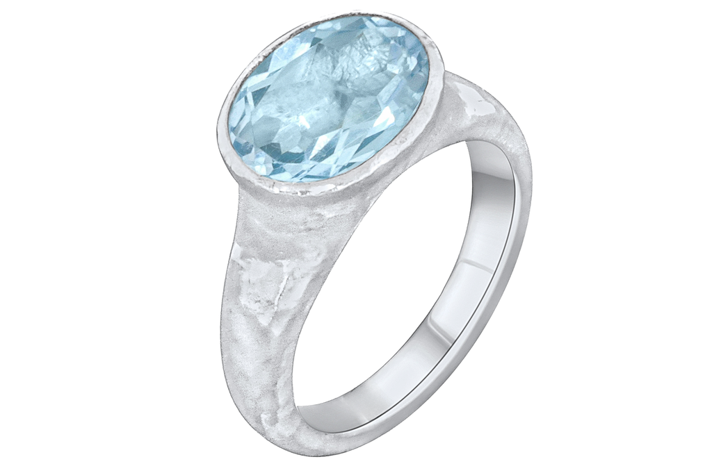 India Aquamarine Oval Silver Ring