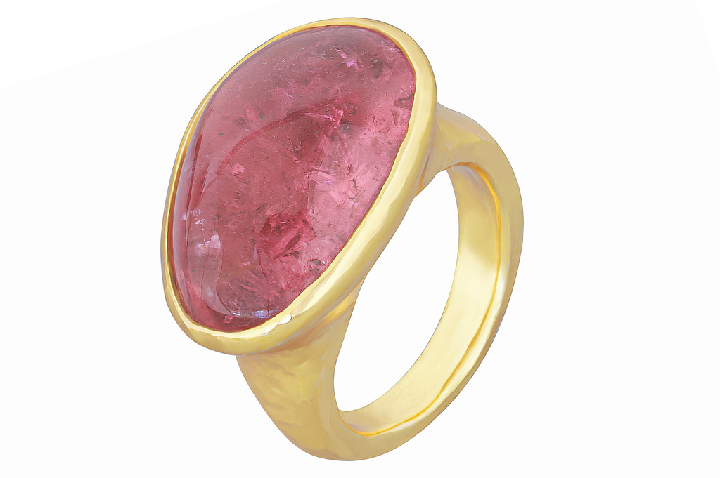 India Pink Tourmaline Cabochon Ring