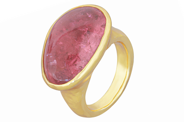 India Pink Tourmaline Cabochon Ring