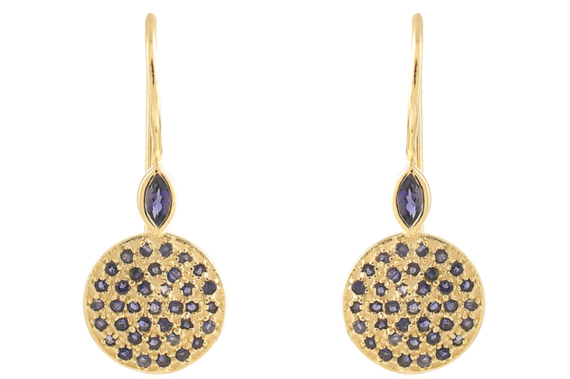 Iolite Disc Drop Gemstone Earrings
