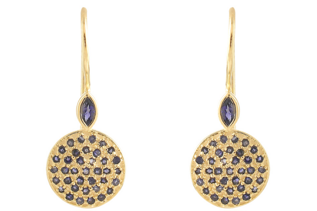 Iolite Disc Drop Gemstone Earrings
