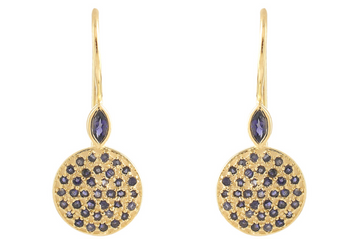 Iolite Disc Drop Gemstone Earrings