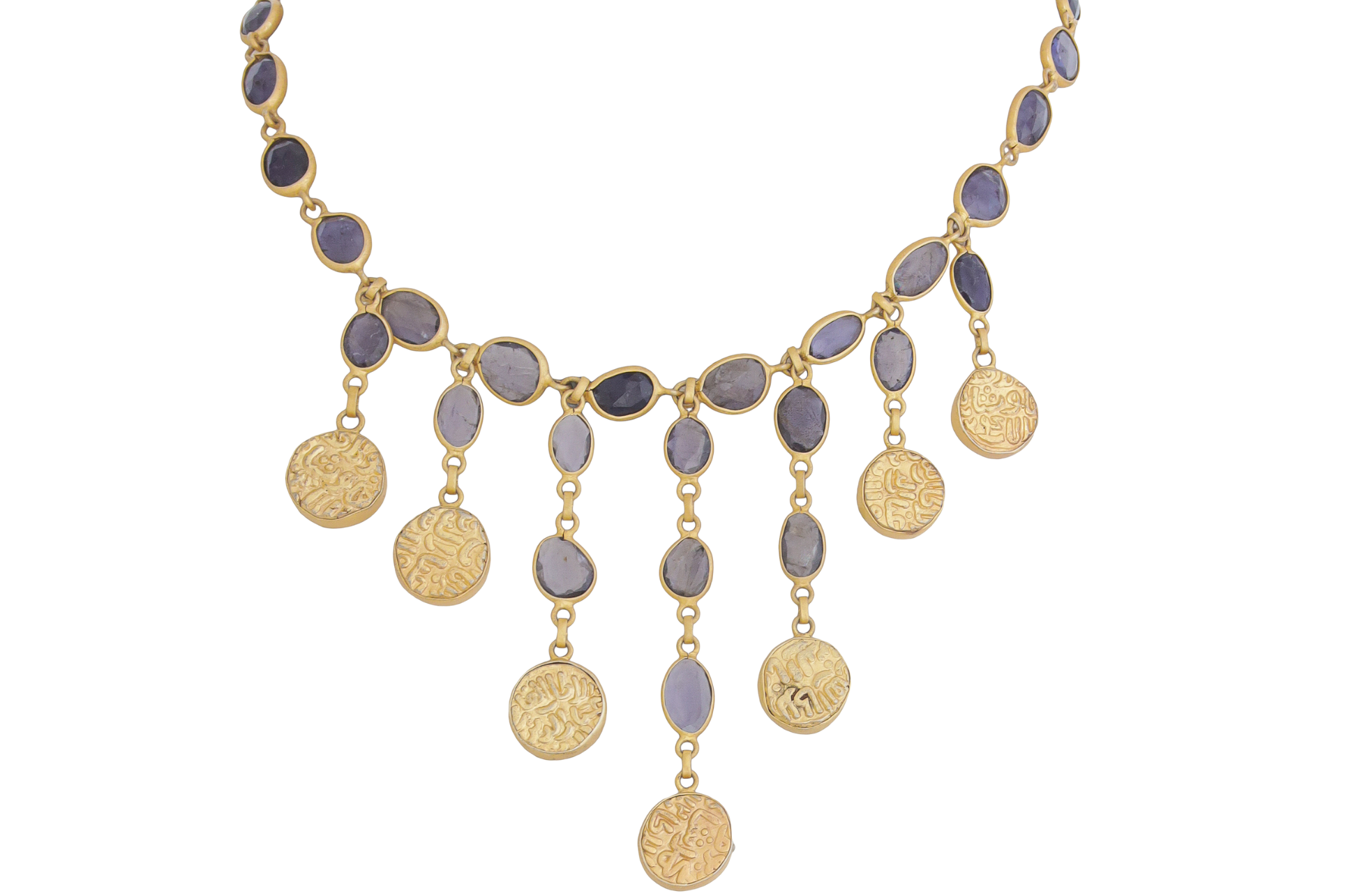 Coin & Iolite Gemstone Statement Necklace