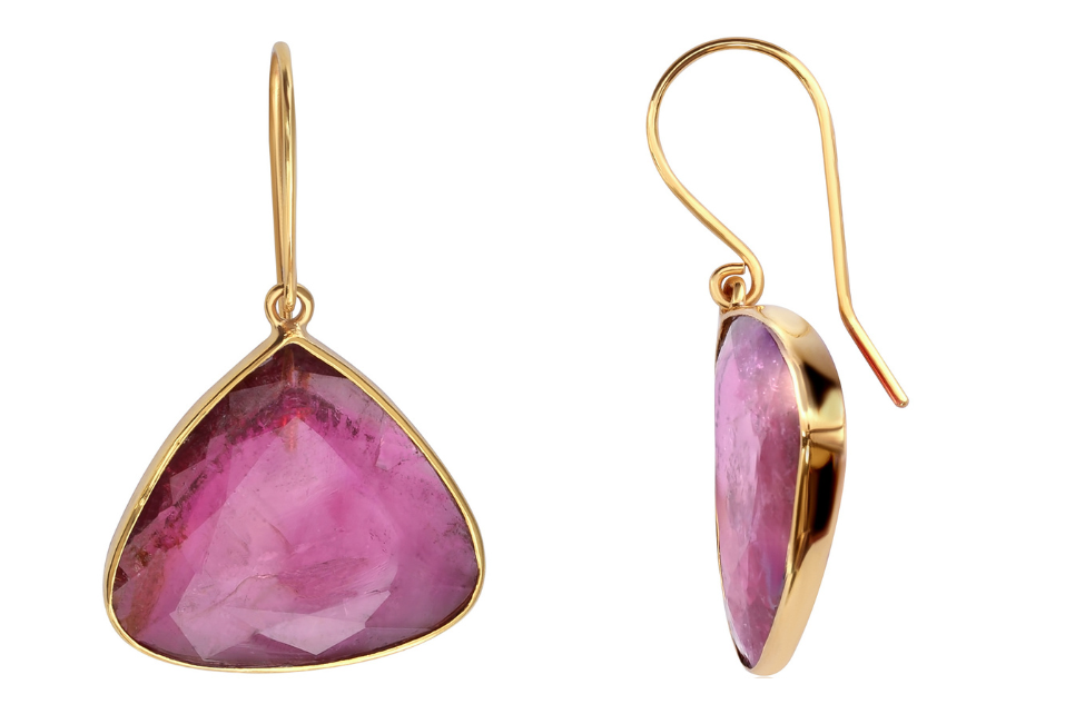 Ipanema Fine Gold & Pink Tourmaline Trillion Earrings