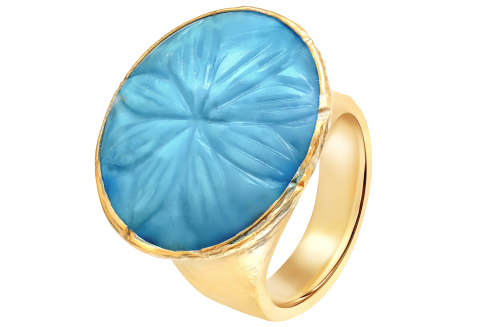 Carved Iranian Turquoise Ring