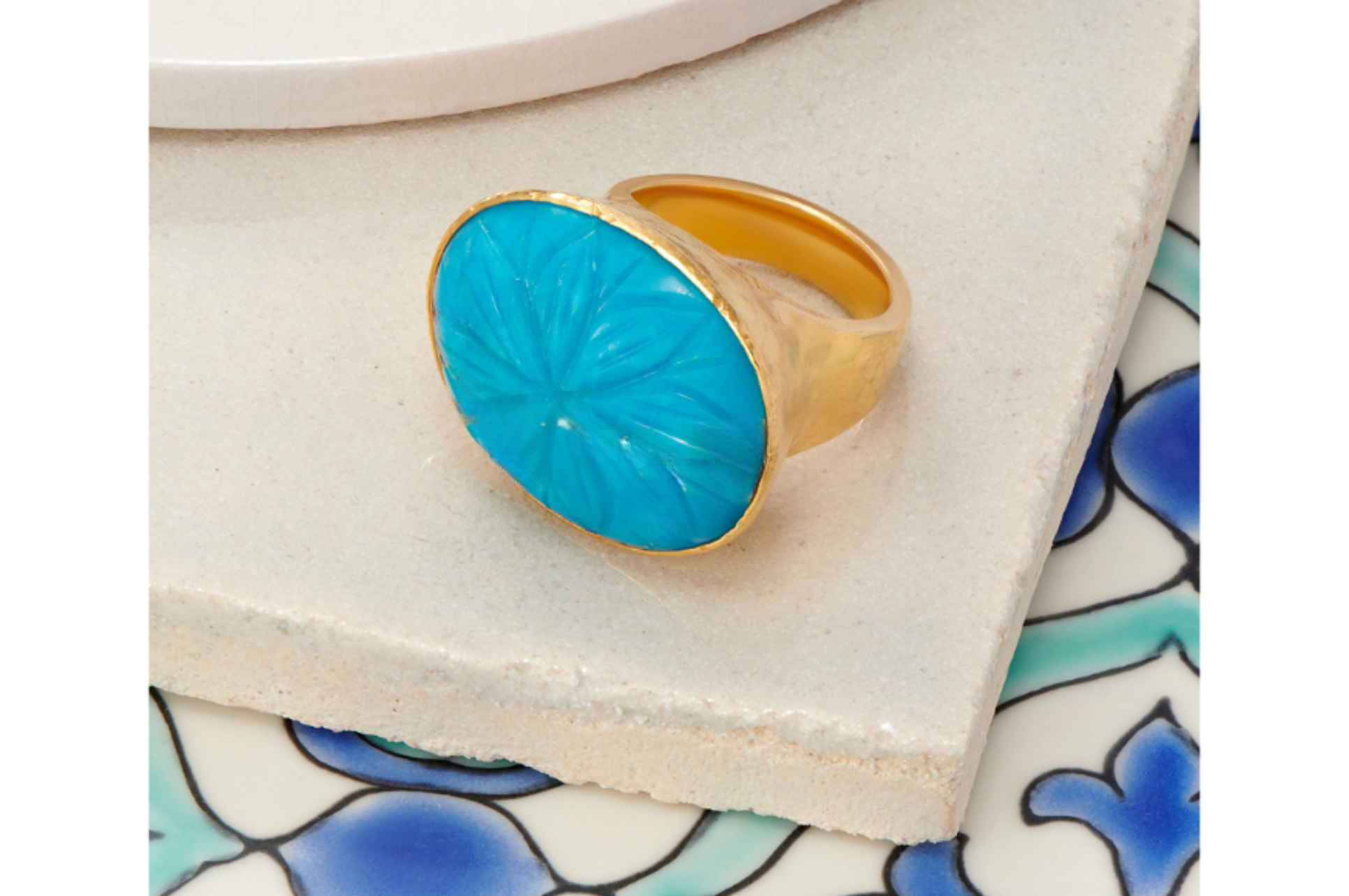 Carved Iranian Turquoise Ring