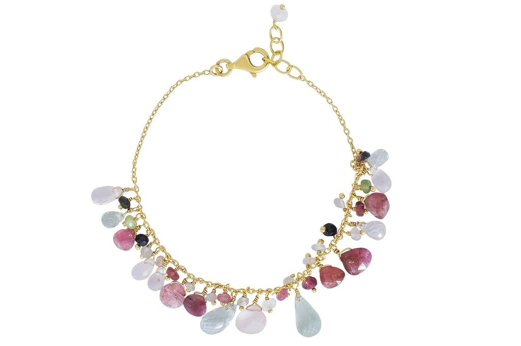 Iris Rose Quartz, Green Amethyst & Tourmaline Beaded Bracelet