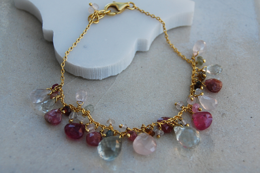 Iris Rose Quartz, Green Amethyst & Tourmaline Beaded Bracelet