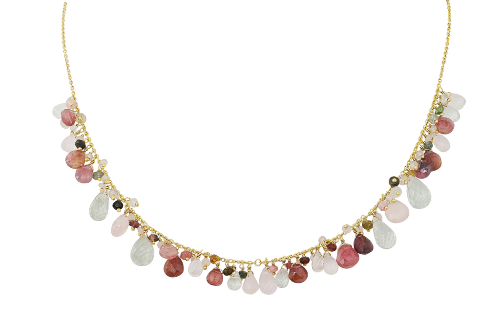 Iris Tourmaline, Rose Quartz & Green Amethyst Beaded Necklace