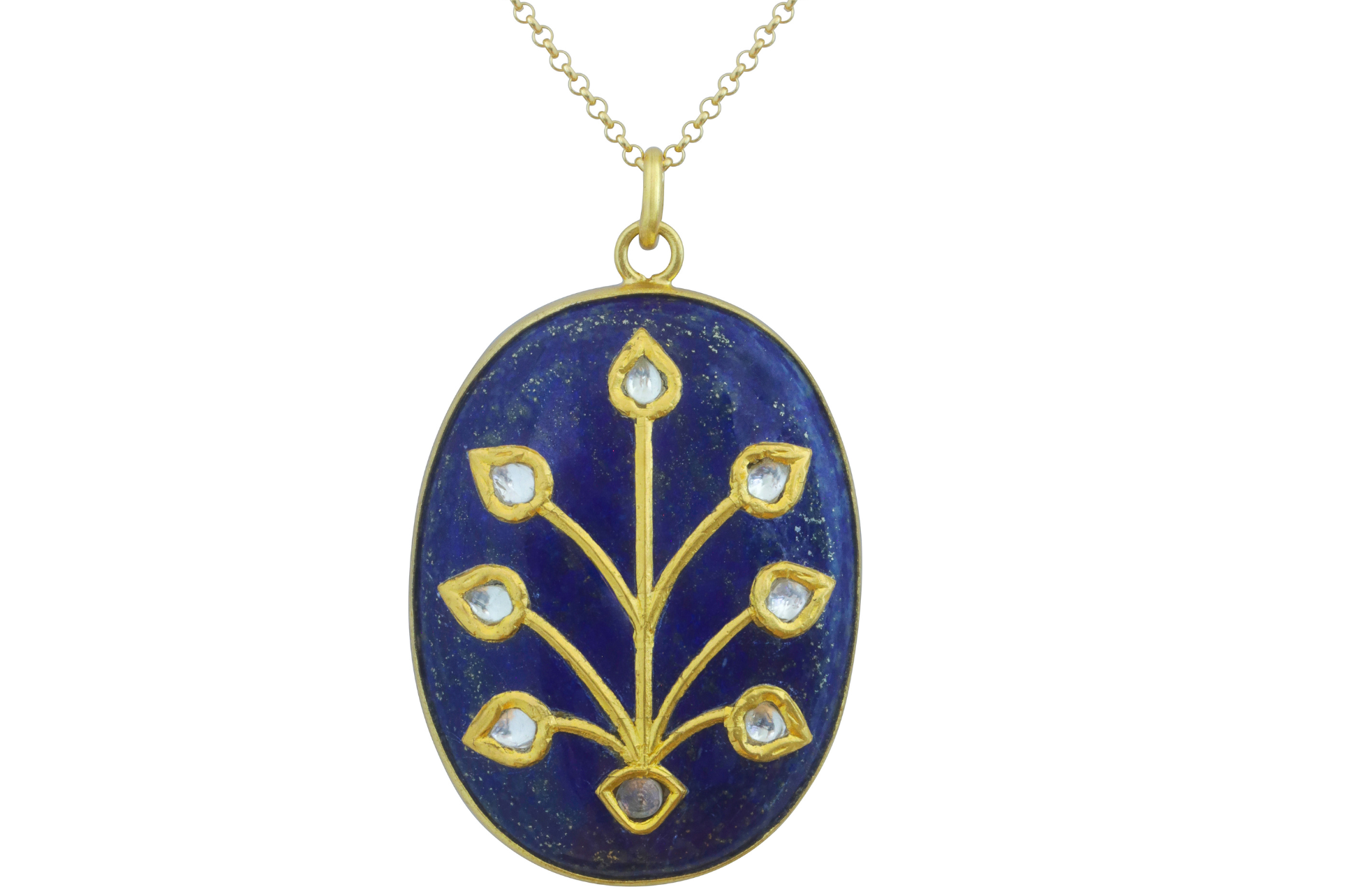 Jadau Lapis & Diamond Pendant Necklace