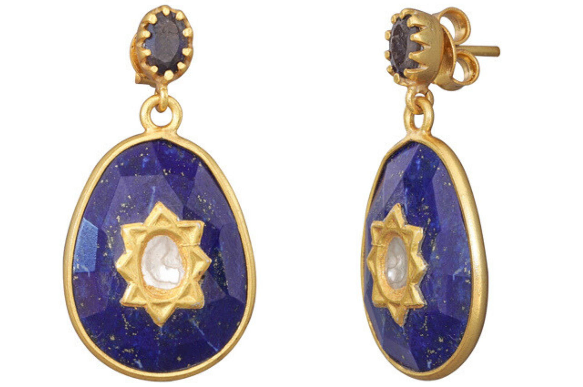 Phoebe Lapis & Diamond Jadau Earrings