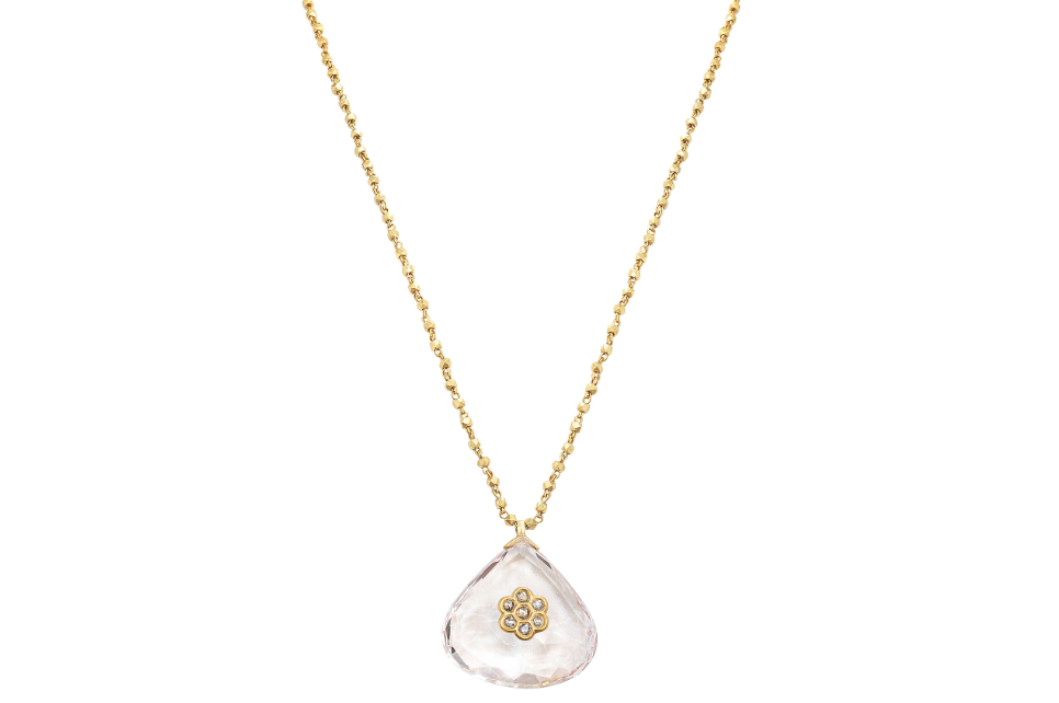 Jadau Rose Quartz & Diamond Pendant Necklace