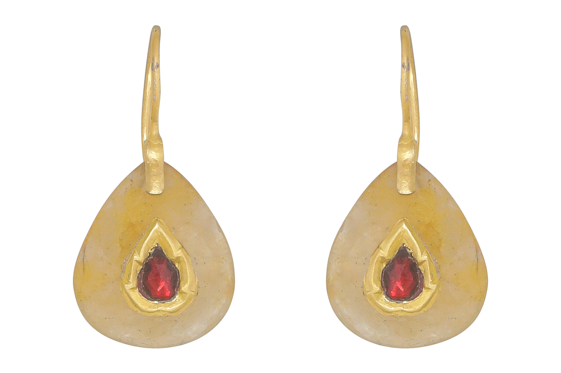 Jadau Golden Rutile Quartz & Garnet Earrings