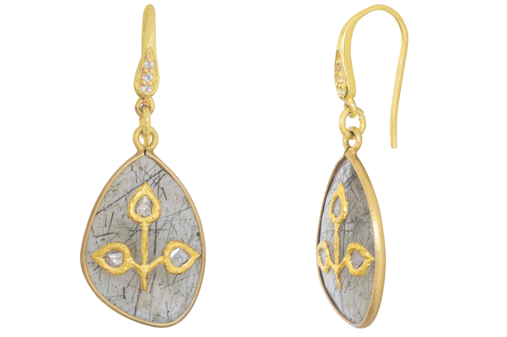 Rutile Quartz & Diamond Jadau Earrings