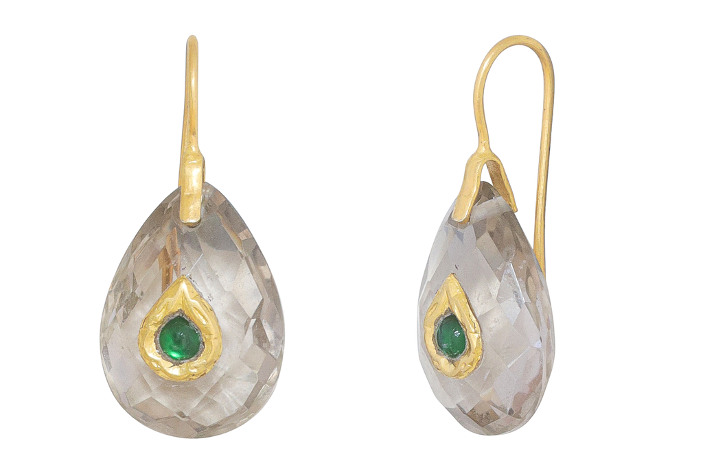 Jadau Smoky Quartz & Emerald Earrings