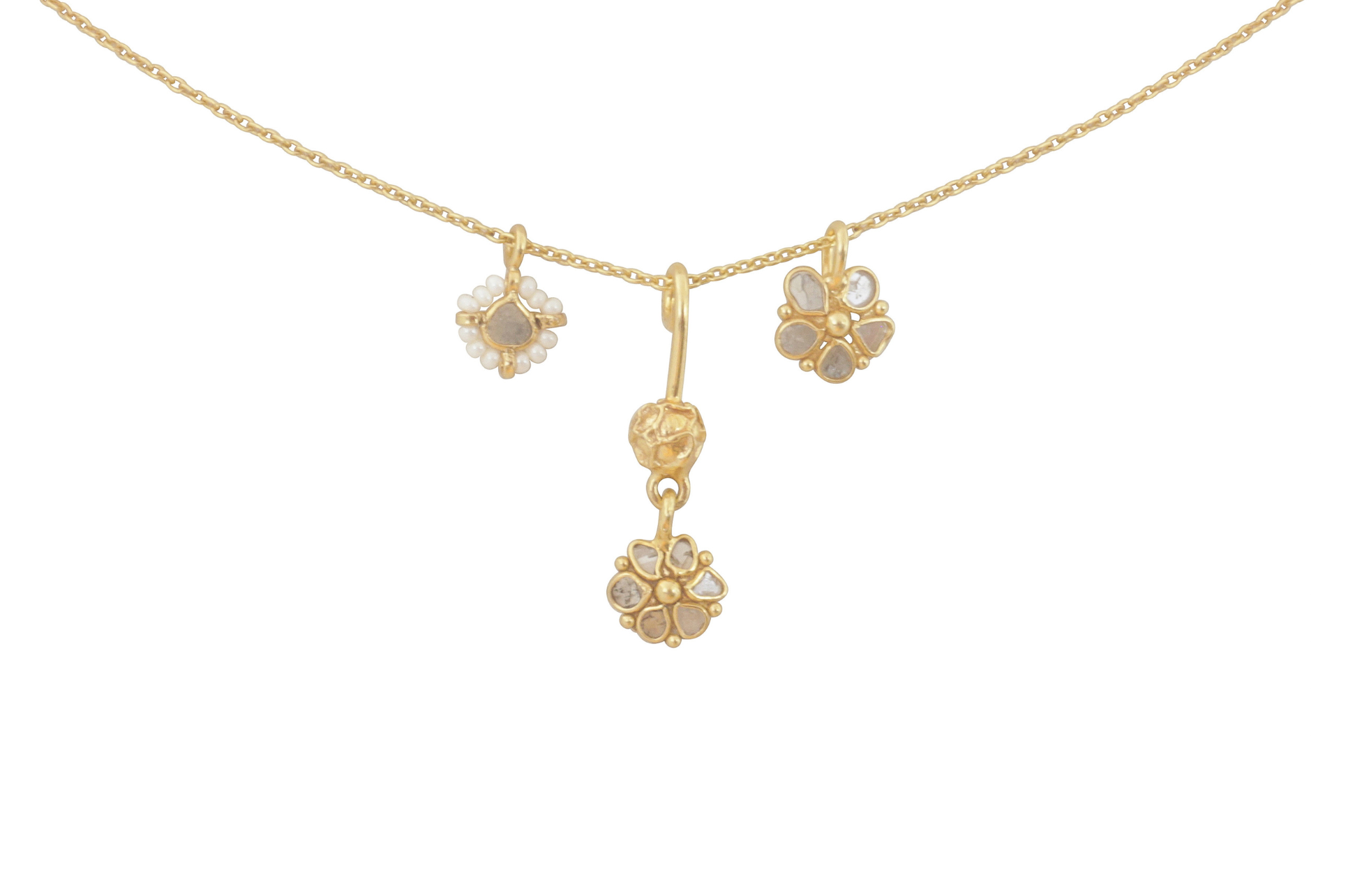Kolkata Diamond & Pearl Trio Pendant Necklace