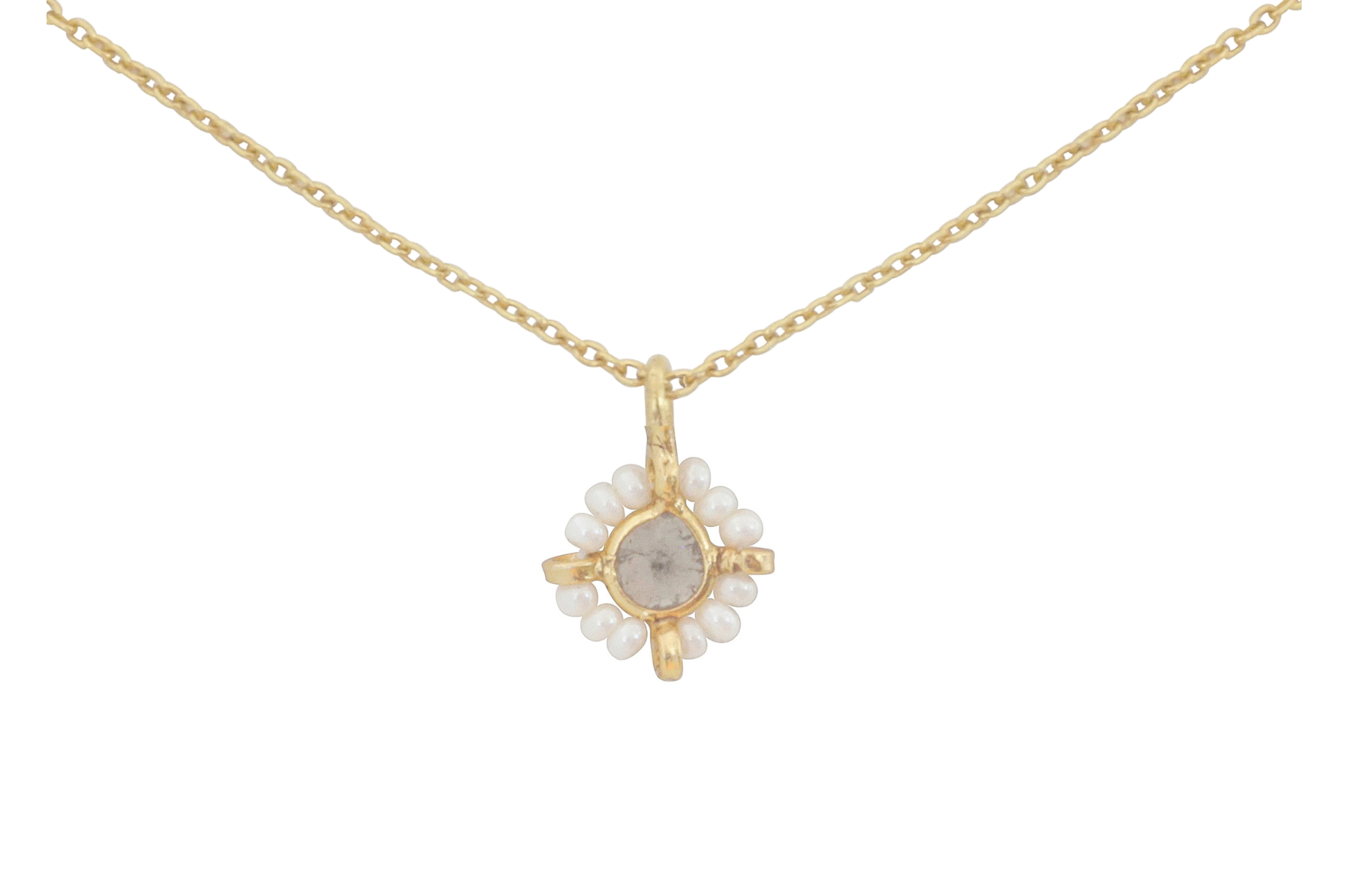 Kolkata Fine Pearl & Diamond Flower Pendant Necklace