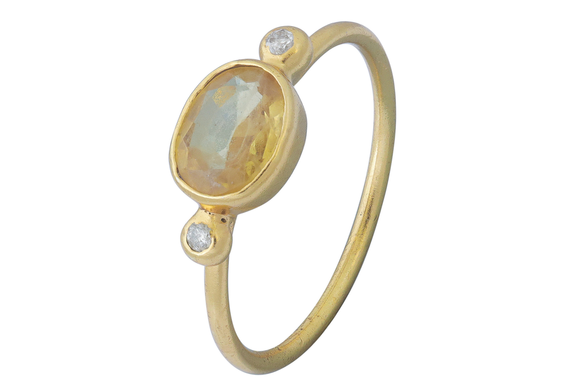 Kolkata Yellow Sapphire & Diamond Accent Ring