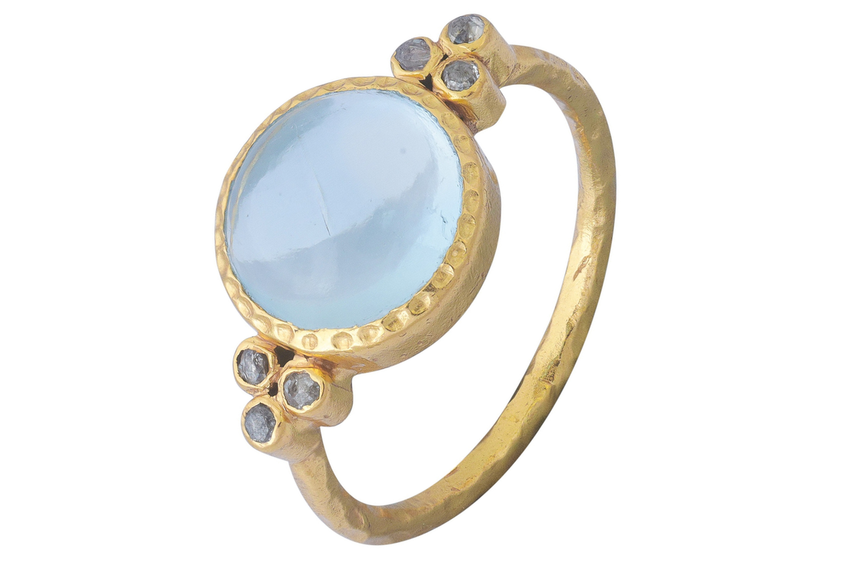 Kota Cabochon Aquamarine & Diamond Ring