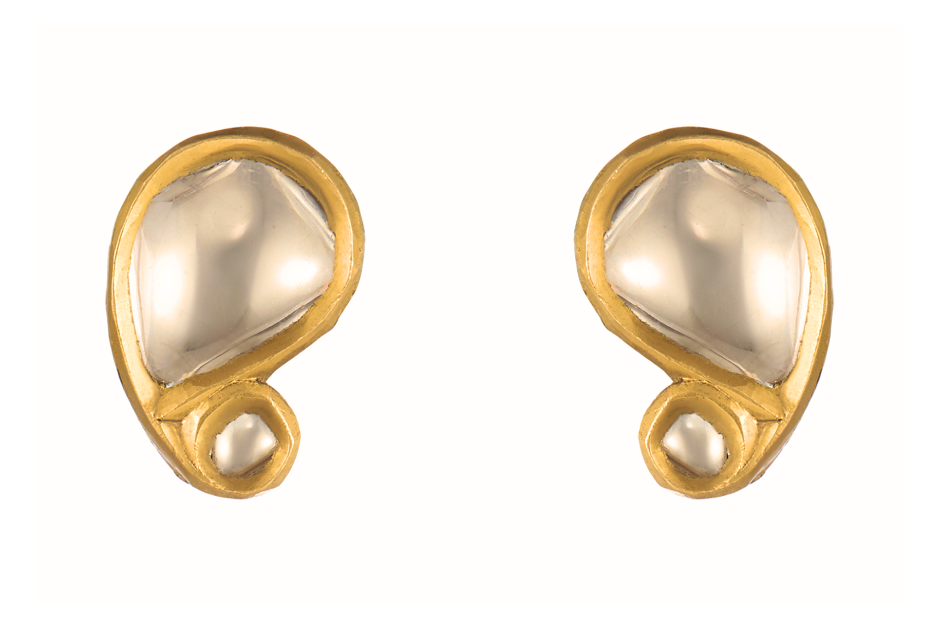 Fine Gold Paisley Polki Diamond Stud Earrings