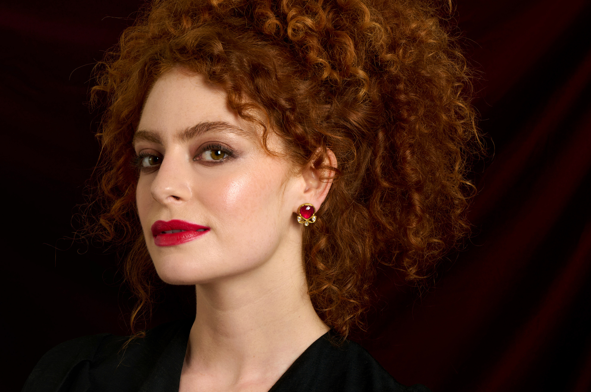 Fine Gold Diamond, Ruby & Enamel Work Earrings