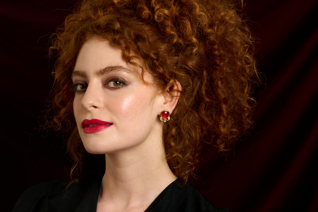 Fine Gold Diamond, Ruby & Enamel Work Earrings