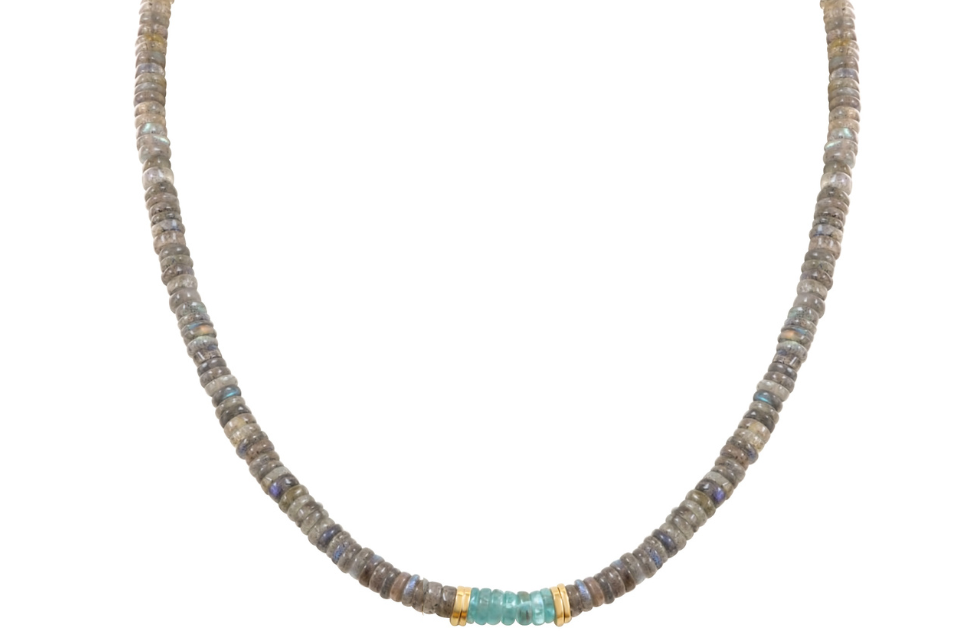 Labradorite & Apatite Washer-Shaped Bead Necklace 