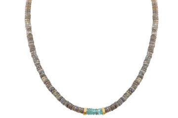 Labradorite & Apatite Washer-Shaped Bead Necklace 