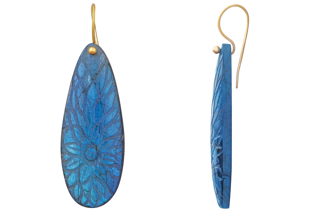 Carved Labradorite Pear Shape Gemstone Earrings
