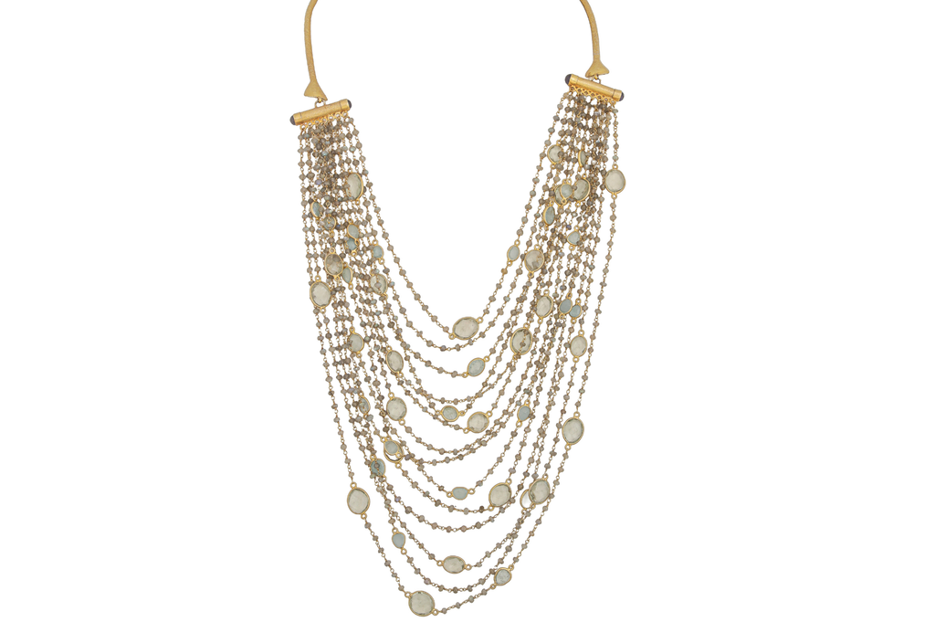 Labradorite, Green Amethyst & Chalcedony Beaded Line Necklace