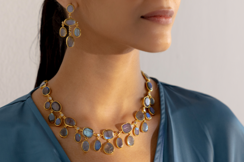 Mughal Labradorite & Diamond Earrings
