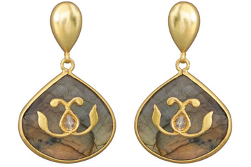 Labradorite & Diamond Betel Leaf Earrings
