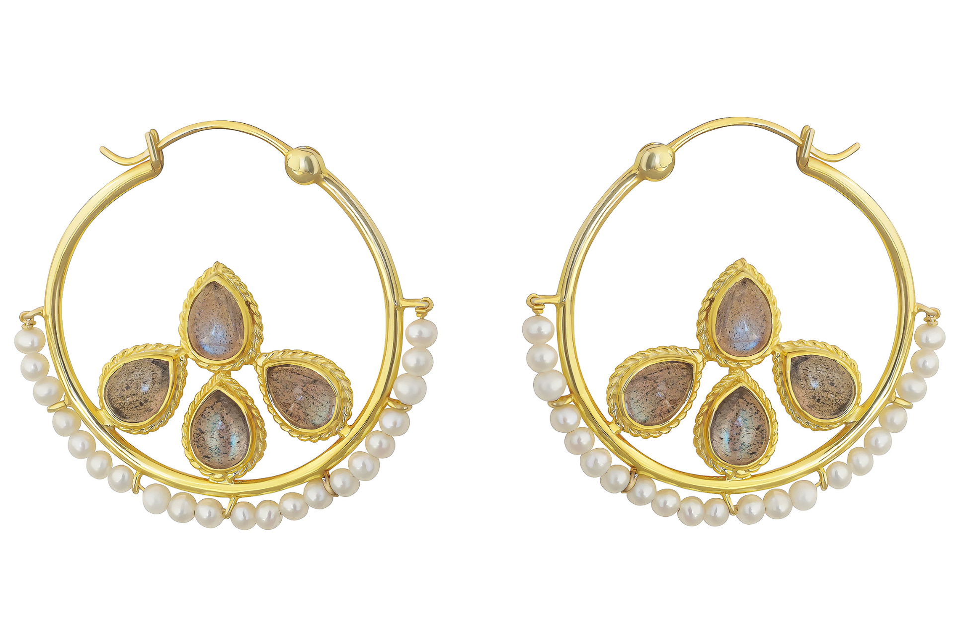 Labradorite & Pearl Nath Hoop Earrings