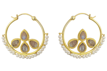 Labradorite & Pearl Nath Hoop Earrings